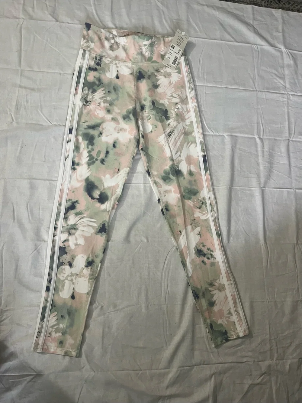 adidas Girls Floral Print Leggings in Pink, Green & White